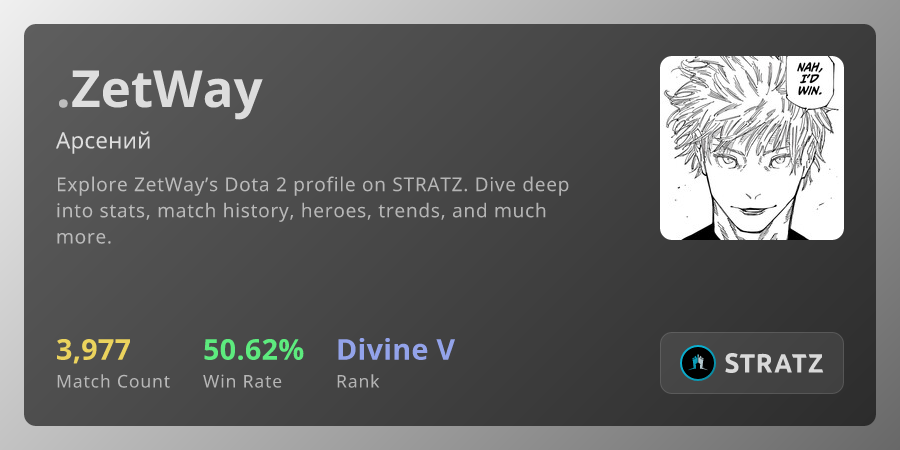 ZetWay (Арсений) from BUANG › Overview | STRATZ - Dota 2 Stats